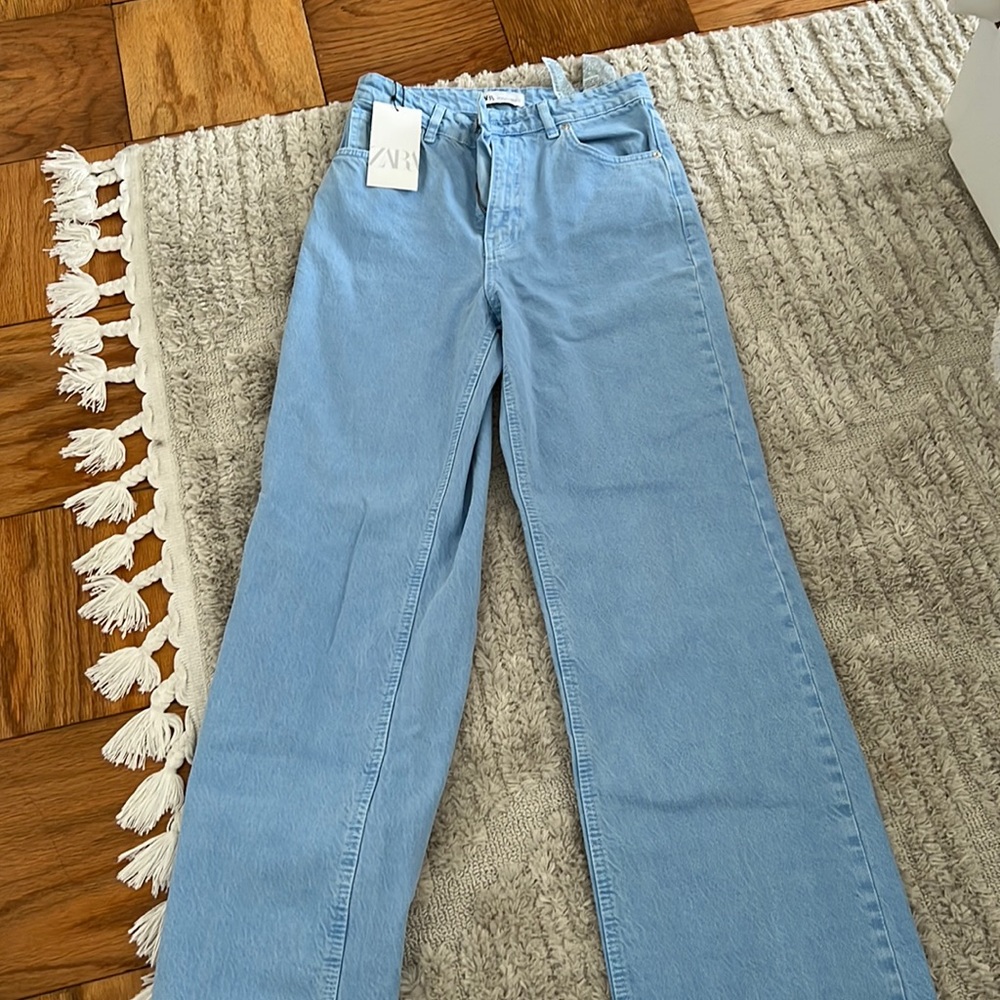 High rise blue wash Zara full length jeans